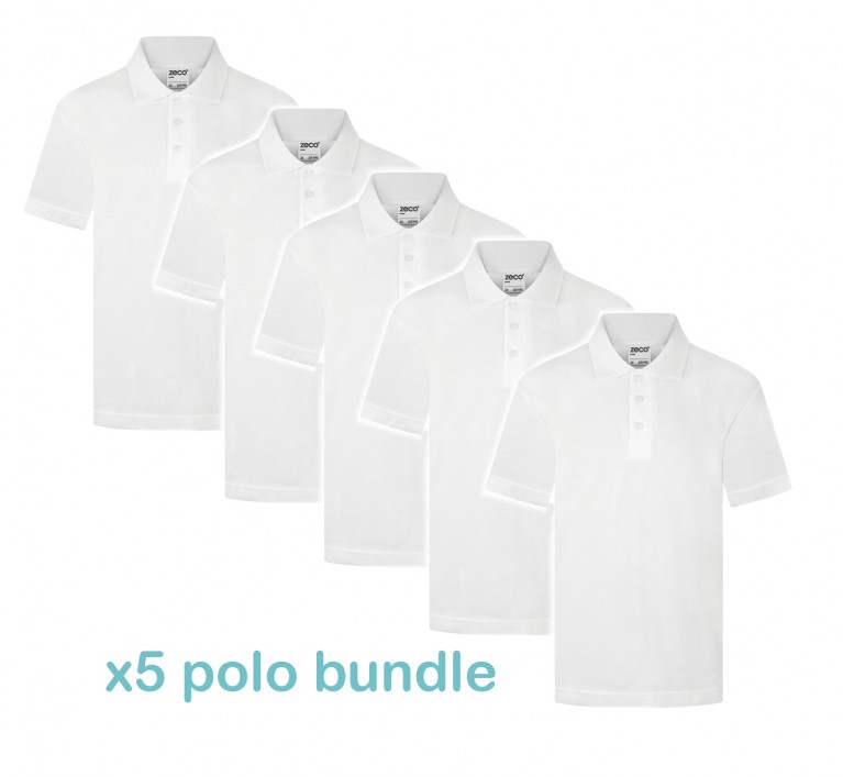 5x Zeco Plain White Heavyweight Polo Shirt Bundle
