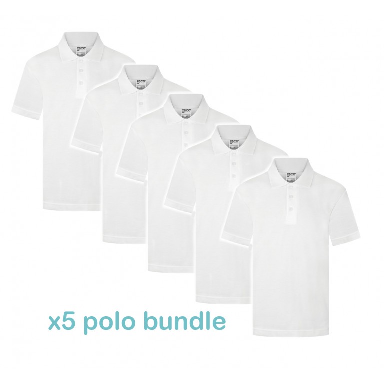 5x Zeco Plain White Heavyweight Polo Shirt Bundle