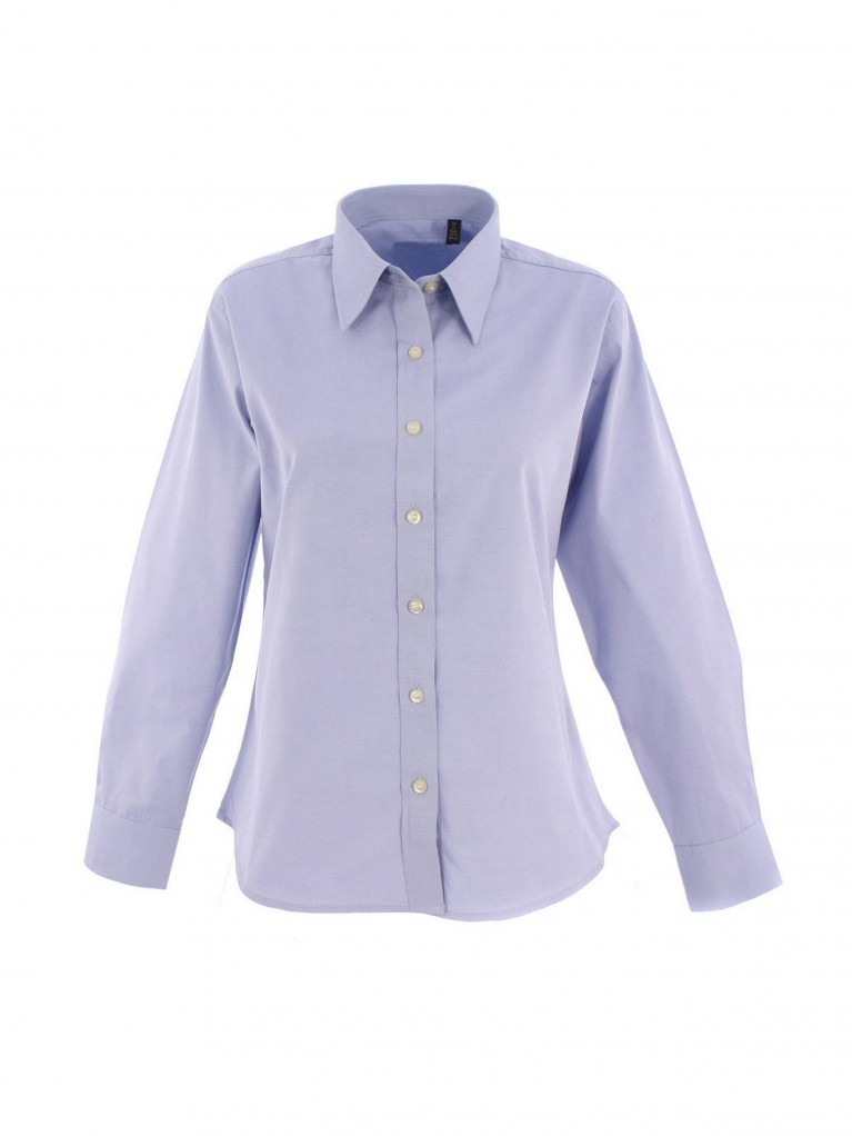 Ladies Long Sleeve Pinpoint Oxford Shirt embroidered with school logo