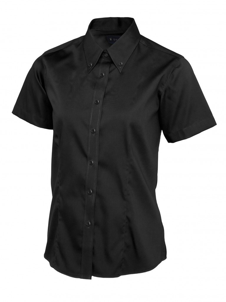 Ladies Short Sleeve Pinpoint Oxford Shirt embroidered with school logo