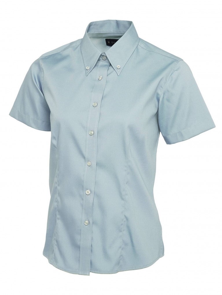 Ladies Short Sleeve Pinpoint Oxford Shirt embroidered with school logo