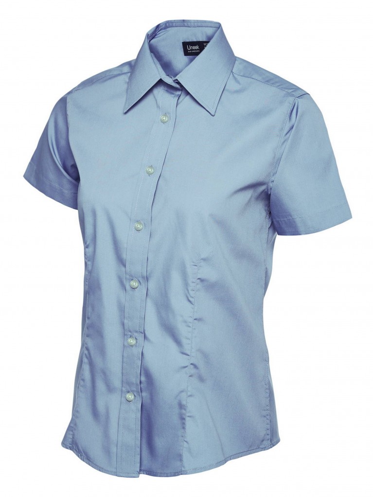 Ladies Short Sleeve Poplin Shirt embroidered with school logo