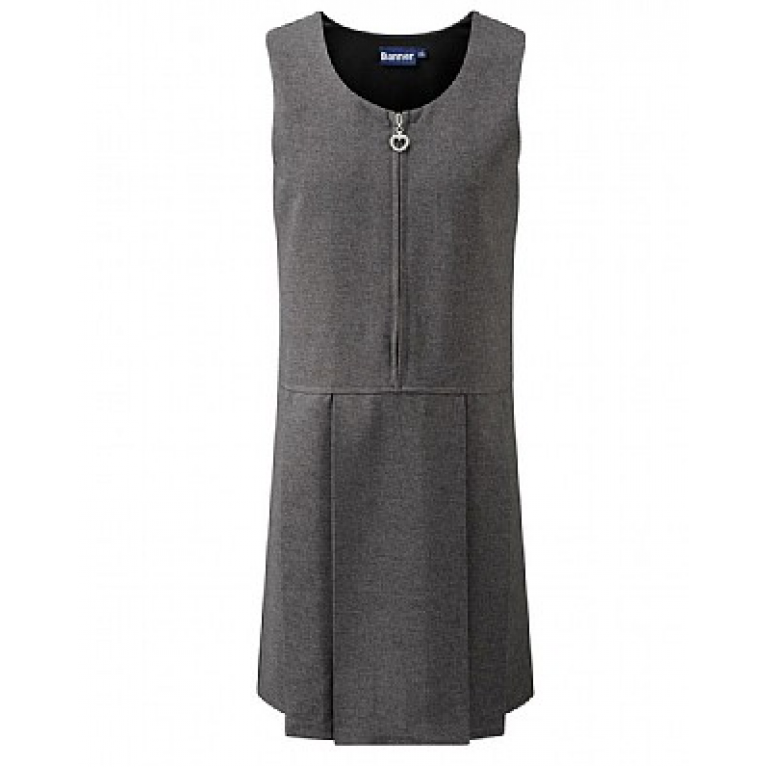 Grey Girls Pinafore with Heart Detail Zip