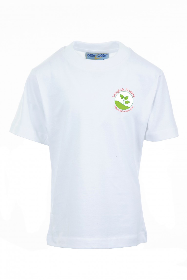 White P.E T-shirt - with logo 
