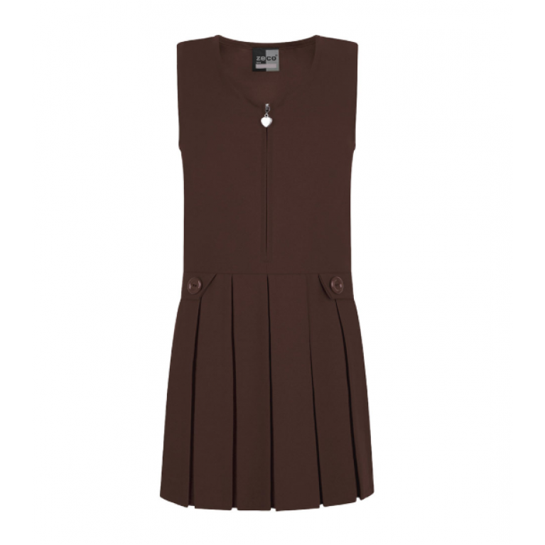 Girls Brown Pinafore with Heart Detail Zip