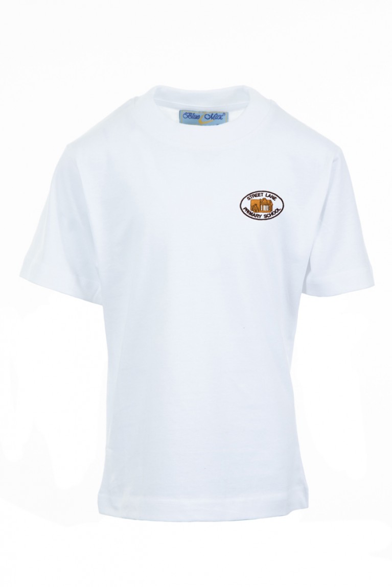 White P.E T-shirt - with logo