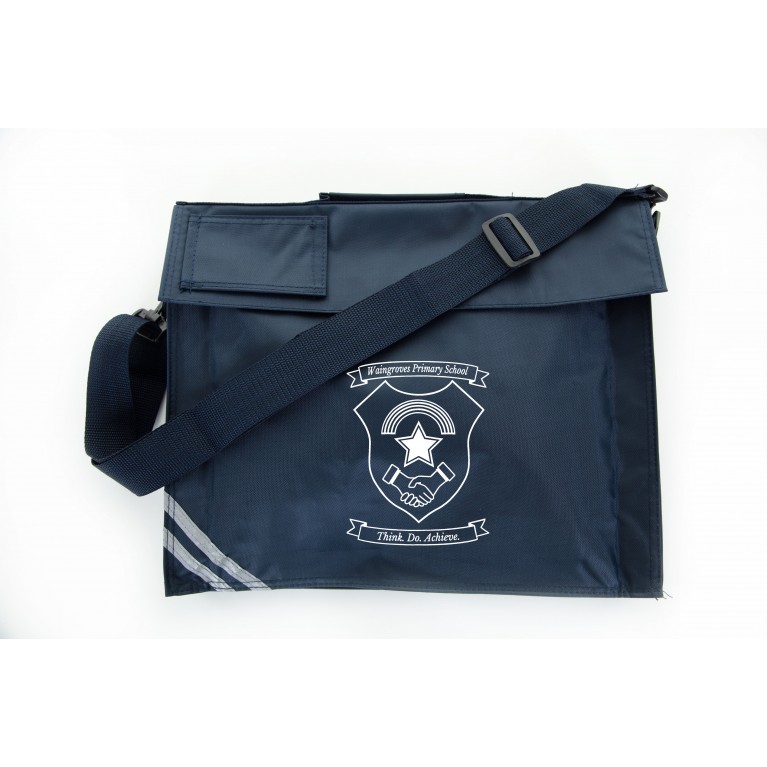 Navy Long Handle Bookbag Printed